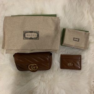 Brown Gucci Marmont Super mini and card case